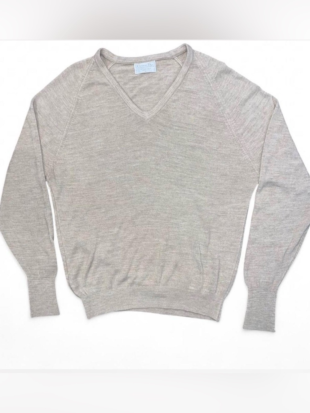 Vintage Christian Dior Beige V-Neck Sweater Size Large - Picture 1 of 6